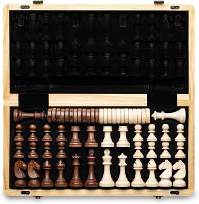 A&A 15 inch Magnetic Wooden Chess Set Folding Board Staunton 3 inch King