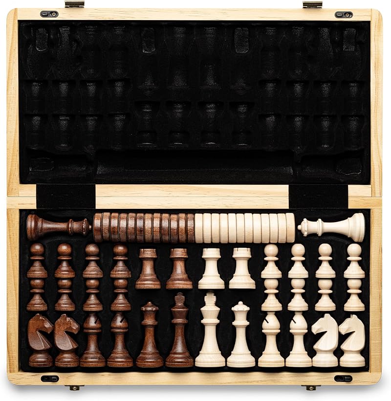 A&A 15 inch Magnetic Wooden Chess Set Folding Board Staunton 3 inch King