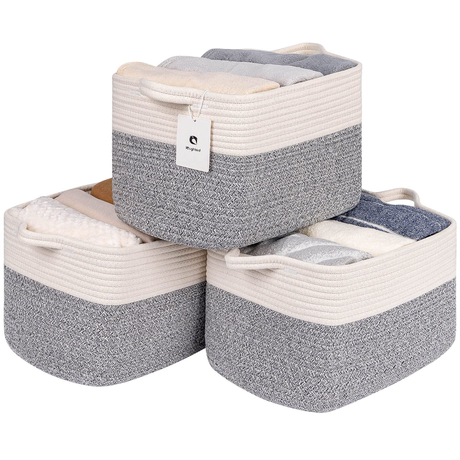 Medium and Large Woven Basket//With Handle, Used for Toys and Fabric Storage Basket used for Storing xl Storage Box, Decorative Storage Box Room 2pack (14L*10W*8.6H Silver Gray, 14Lx10Wx8.6H) Image