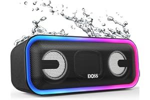 Bluetooth Speaker, DOSS SoundBox Pro+ Wireless Pairing Speaker with 24W Stereo Sound, Punchy Bass, IPX6 Waterproof, 15Hrs Playtime, Multi-Colors Lights, for Home,Outdoor-Black