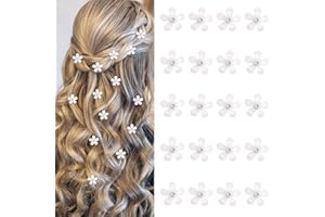 YISSION 20Pcs Mini White Rhinestone Flower Hair Clips, Decorative Wedding Bridal Hair Barrettes and Pins for Girls Women