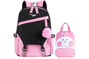 FRONET Backpack for Girls Teenage Girls School Bags for Elementary Middle High School Student Kids Casual Laptop Daypack Grade 7 8 9 10 Ages 11 12 13 14 15 16 Children Kawaii Bookbag Set with Lunch Bag