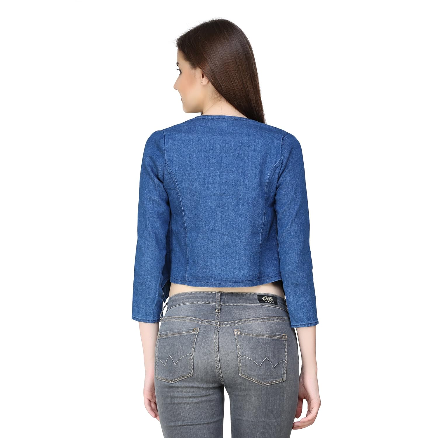 buynewtrend blue open denim shrug for women