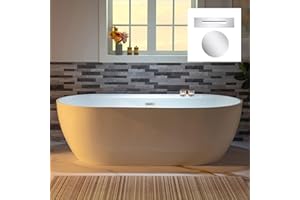 WOODBRIDGE 72" Acrylic Freestanding Bathtub Contemporary Soaking White Tub with Chrome Overflow and Drain,B0059-CH