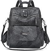 Puwuzixi Backpack Purse for Women, PU Leather Backpack Purse, Fashion Travel Anti Theft Backpack, Multipurpose Lightweight Waterproof Convertible Purse Shoulder Bag Handbag, Black