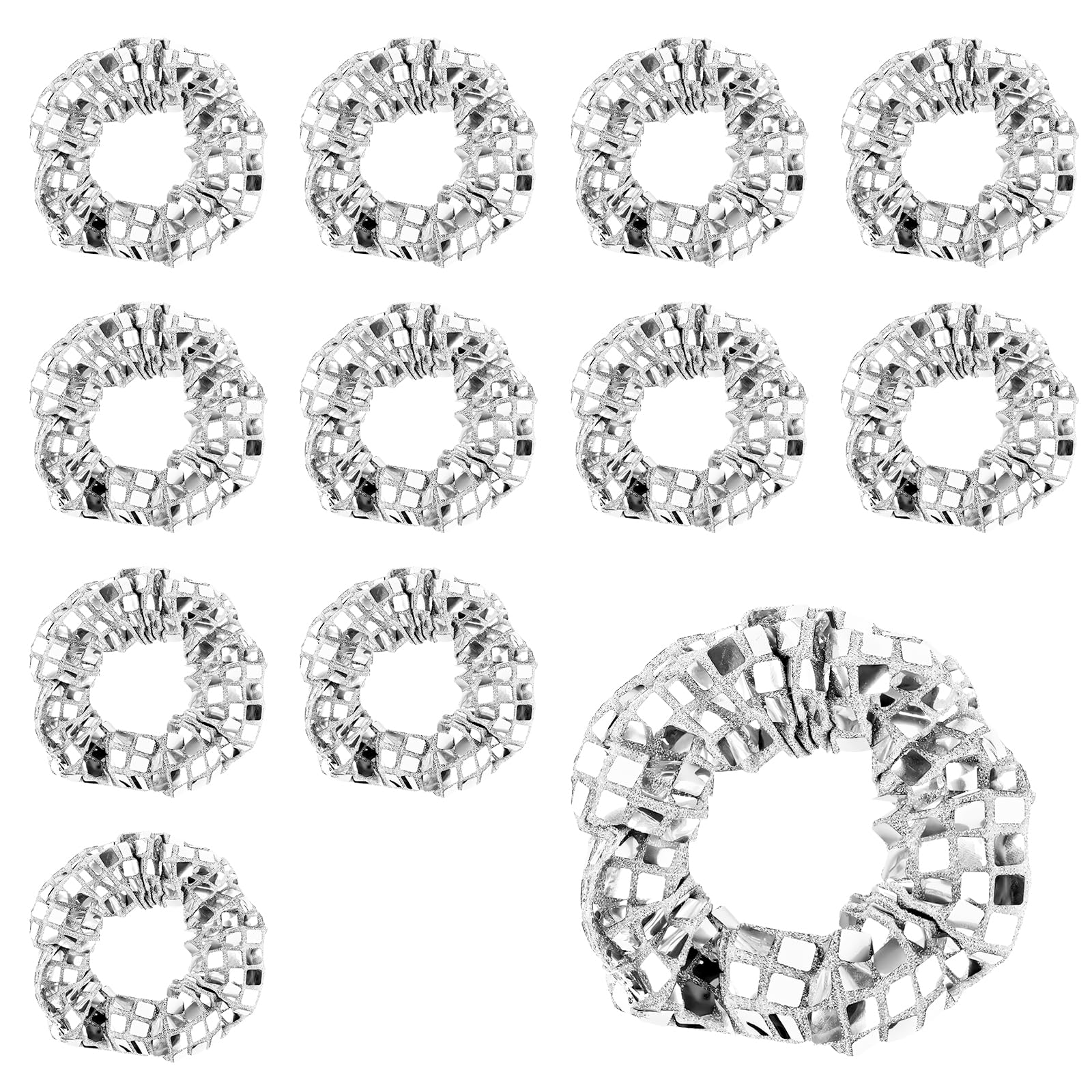 12pcs Disco Scrunchies, Disco Ball Sequin Hair Tie Metallic Scrunchies Silver Hair Bobbles Elastics Ponytail Holders Sparkly Hair Accessories Part for Girl Women Retro 70s 80s Disco Theme Party Favor