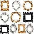 Vicenpal 10 Pcs Vintage Resin Picture Frame Antique Photo Resin Frame Mini Resin Jewelry Display Frame Photography Photo Frame DIY Small Photo Frame for Photo Home Decoration (Black,Gold,Silver)