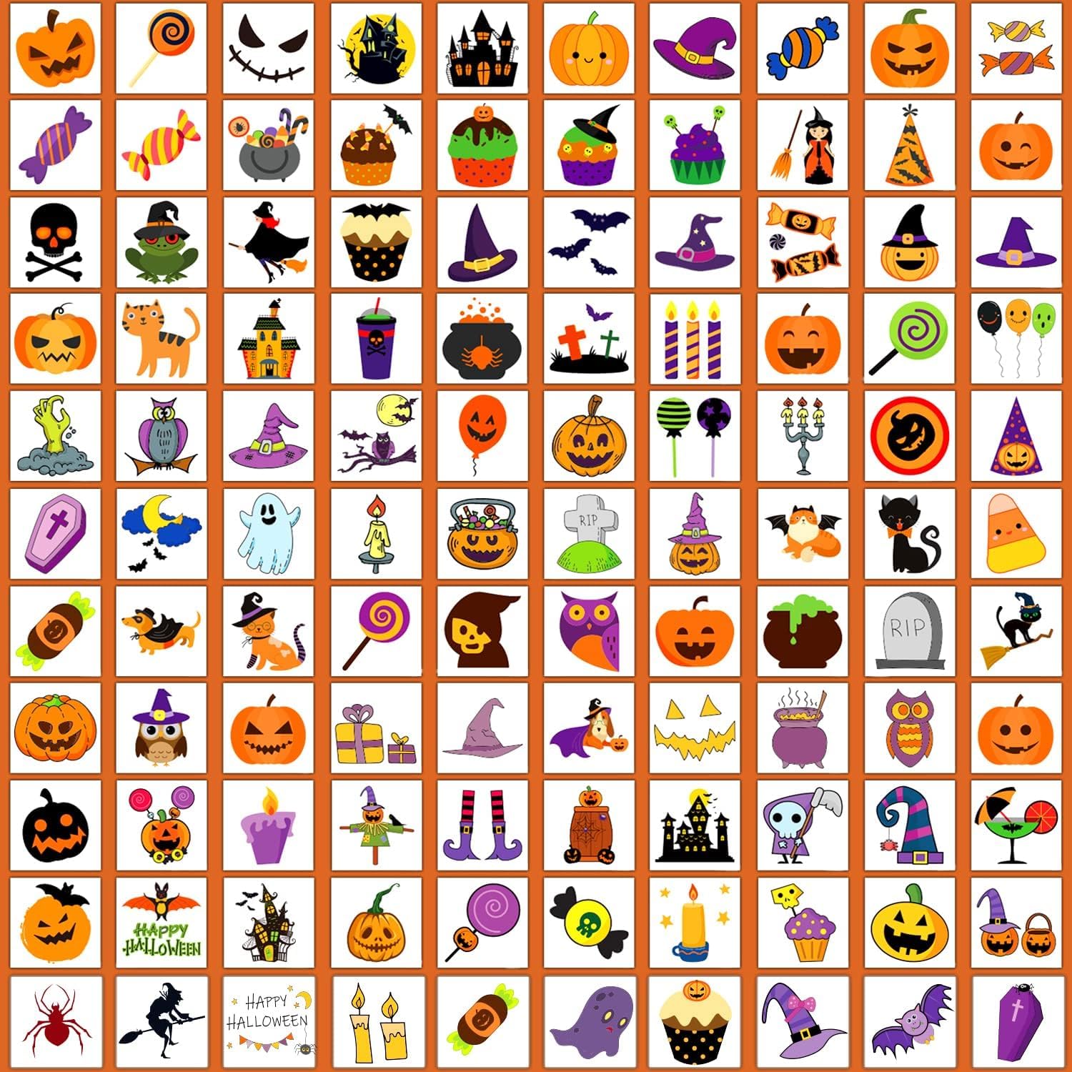 Partywind 204 Individually Wrapped Sheets Halloween Tattoos for Kids Party Supplies, Halloween Pumpkin Decorations, Halloween Treats Goodie Bag Stuffers for Boys and Girls