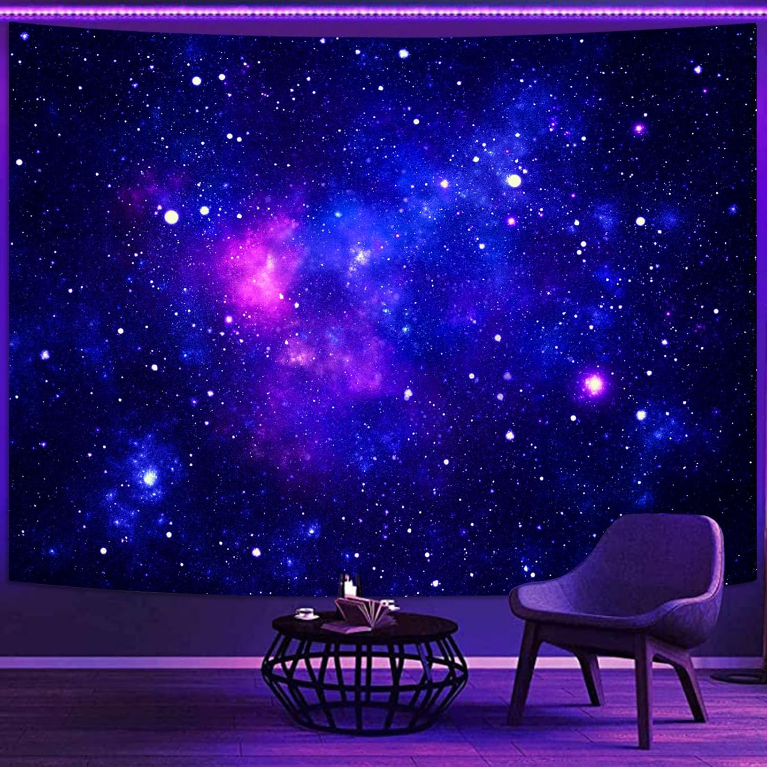 Tapestries - Faxdong Blacklight Galaxy Universe Space Tapestry, UV Reactive Starry Night Sky Mysterious Nebula Stars Ceiling tapestries for Bedroom Backdrop Wall Decor 36×48 inch