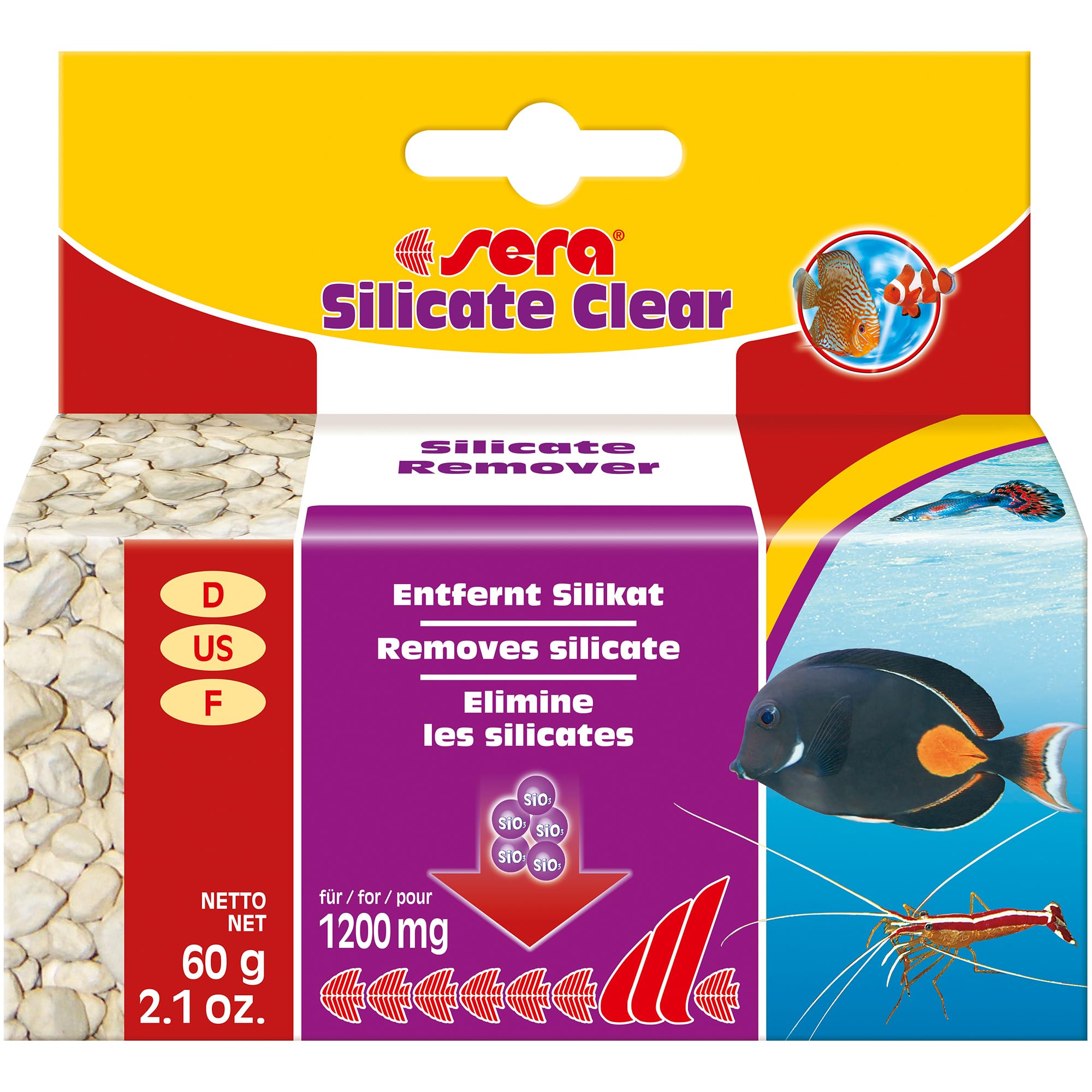 Sera silicate clear 500 g – Permanent silica removal from the nutrient of diatomaceous algae for fresh and salt water (filter material in laboratory quality).