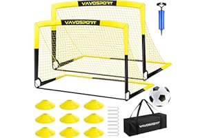 VAVOSPORT Kids Soccer Goal Set, 2 of 4x3/5x3.6/6x4 ft Soccer Goals for Backyard, Portable Pop Up Soccer Nets Training Equipment with Soccer Ball, Cones, Family Kids Youth Outdoor Sports Games