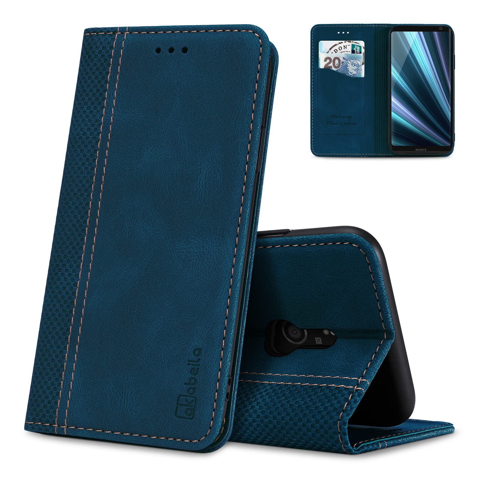 AKABEILA Case for Sony Xperia 10 IV PU Leather Flip Wallet Case with Magnetic Closure Kickstand Card Slots Folio Phone Case Cover Shockproof Blue