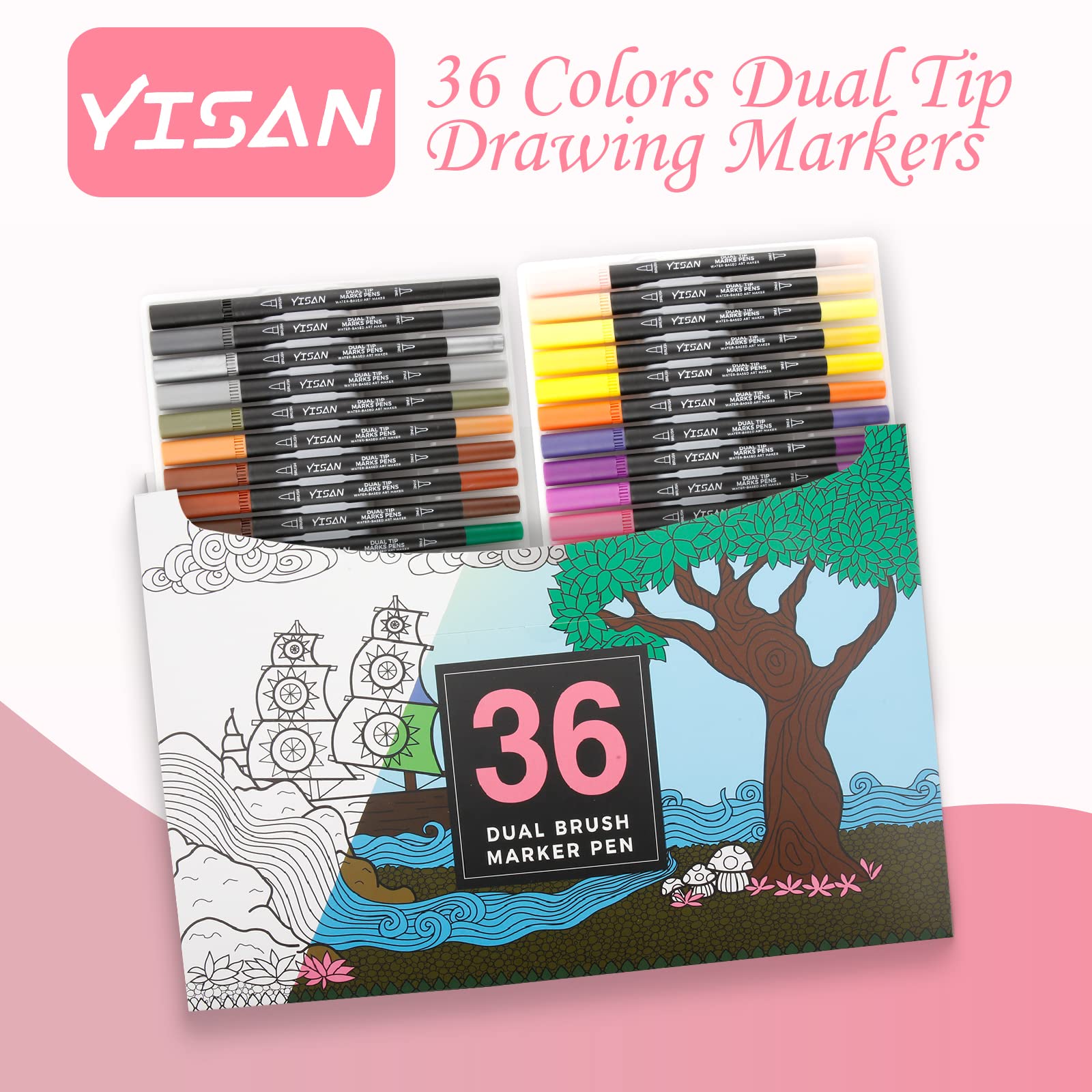YISAN Fine Tip Markers for Adult Coloring,Drawing Art Pens, Brush Tip Artist Fine Point Colored Journal Pens,70771