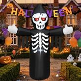 InfleasJoiy5FT Reaper Outdoor Inflatable Decoration with Built-in LED Lights, Perfect for Indoor and Outdoor Halloween Themed Parties.