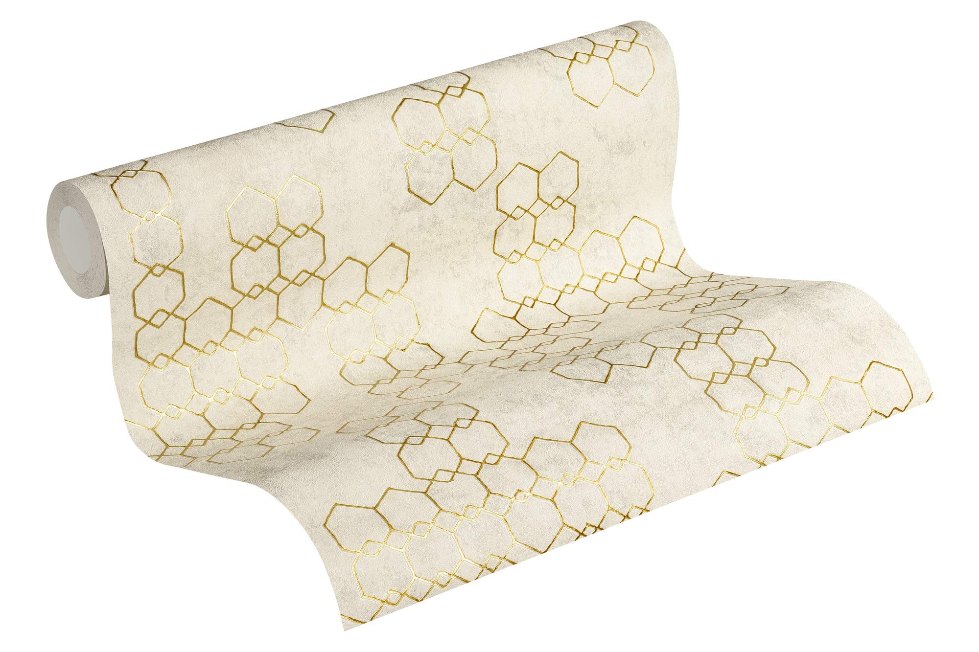 Luxury Wallpaper Urban Grace New Walls A.S. Création Non-Woven Wallpaper 10.05 m x 0.53 m Creme Gold Grey Made in Germany 374242 37424-2