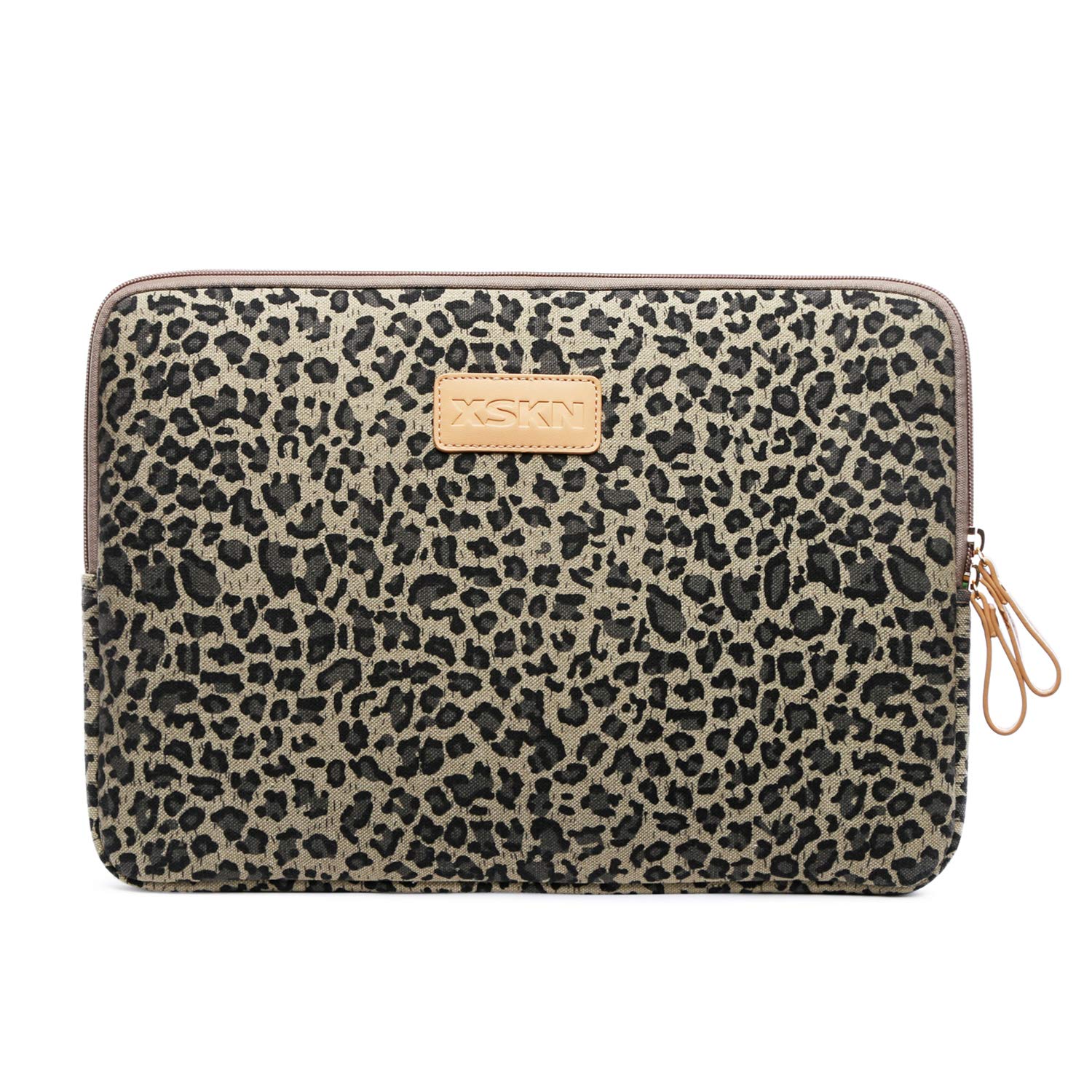 XSKN Yellow Leopard Spot Canvas Fabric Zipper Laptop Sleeve Case Cover for All 13 14 15 inch Computers, Laptop Bag for MacBook Air / Pro / Retina Laptops / Notebook (13 inch, for 13.3 inch Laptop)