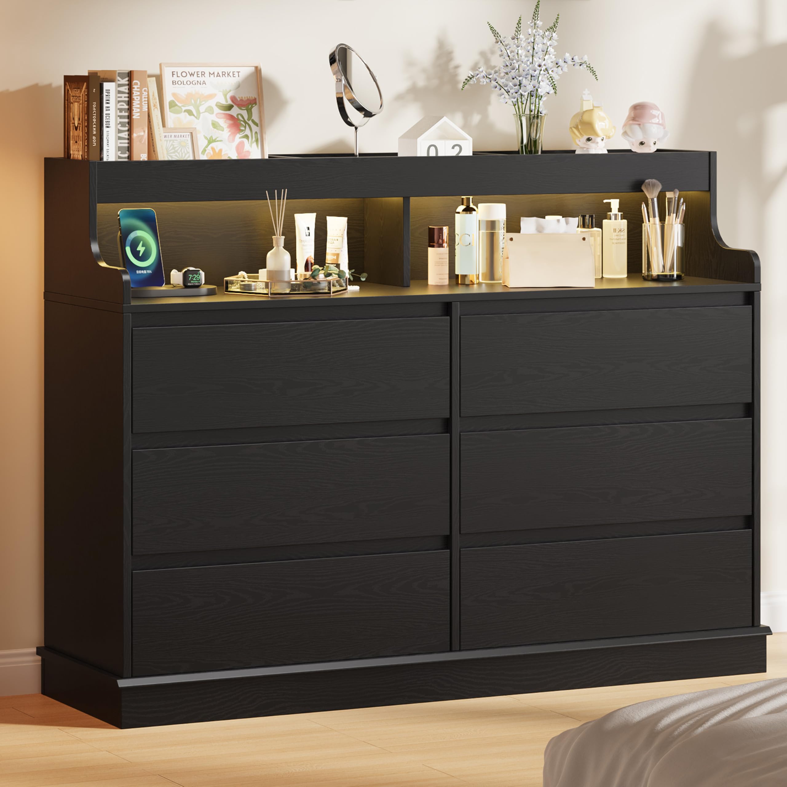 Photo 1 of *See Clerk Notes*
GarveeHome Dresser for Bedroom, 6 Drawer Dresser with LED Lights and Charging Station, Wide Chest of 6 Drawers with Open Space, Modern Large Capacity Storage Cabinet, Living Room, Hallway, Black