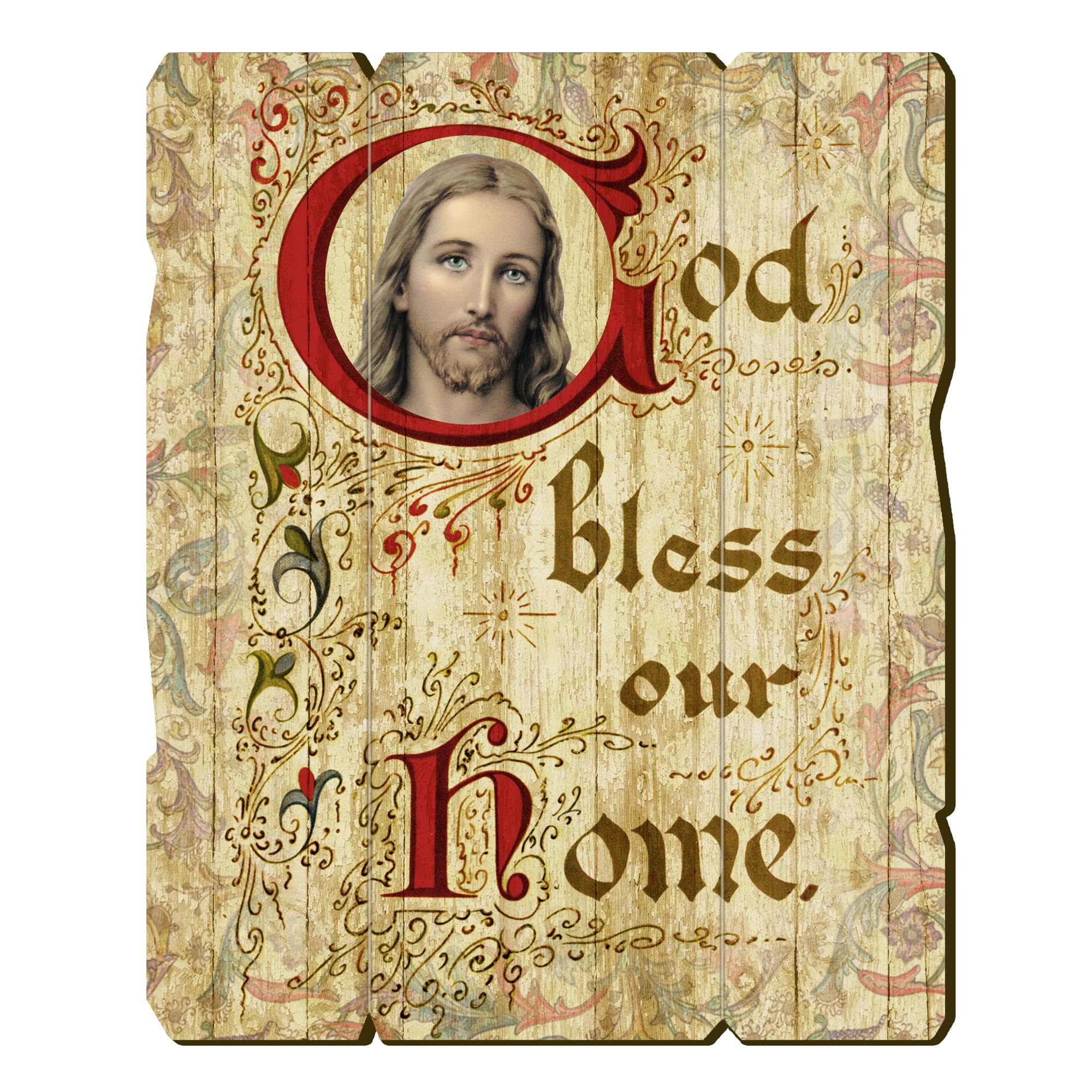 Fratelli Bonella | Vintage Style Wooden Painting of Jesus 28.5 x 35.5 cm | Made in Italy