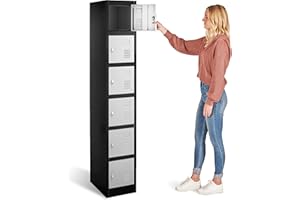 Fedmax Locker Storage Cabinet - 6 Metal Wall Lockers for School, Gym, Home, Office Employee Lock Box, 71 Inches High - Black/Grey
