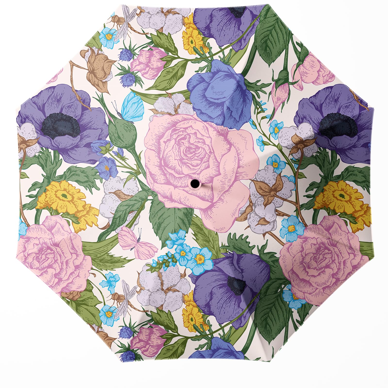 Photo 1 of WSZYNDF Retro Floral Small Travel Automatic Flower Folding Umbrella for Girl and Women, Rain and Wind, Portable Compact UV Sun Shade