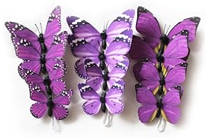 NAUDASSODS 12 Pack Butterfly Decorations, DIY 3D Butterfly Stakes Decor, 2 Sizes of Butterfly Ornament for Home Fake Flower Floral Supplies Tea Party Wedding Easter Christmas Spring Fall. (Dark Rose 01)