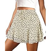 COOUFE Mini Skirts for Women 2025 Casual Boho Floral Skorts Layered Hem A-Line Tennis Chiffon Shorts