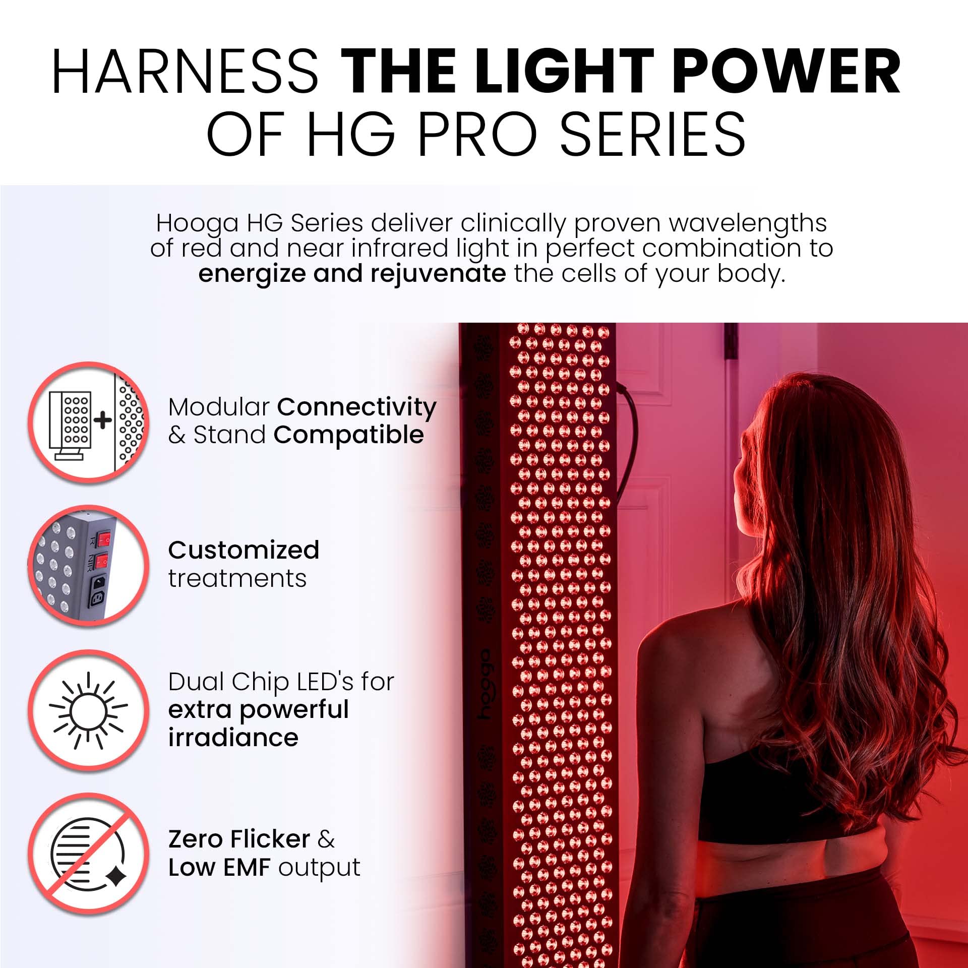 Hooga Red Light Therapy Device, Full Body Panel, 900 LEDs, Quad Chip Flicker Free LEDs, Clinical Grade Panel for Energy, Pain, Skin, Recovery, Performance. ULTRA4500. 630 600 810 850nm Wavelengths