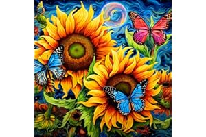 Lophomie Sunflower Diamond Art Kits for Adults DIY Butterfly Diamond Painting for Beginners Full Drill Round 5D Sunflowers Diamond Art Pictures Gem Art Painting Kits Crafts 14x14Inch.