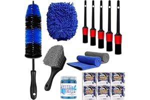 Cuoreca Car Detailing Kit Interior and Exterior Cleaner, Car Cleaning Kit, Professional Detailing Brush Set, Car Wash Kit, Auto Detailing Kit, Reusable, Perfect for Cars, Bikes, Wheels, Gifts (17pcs)