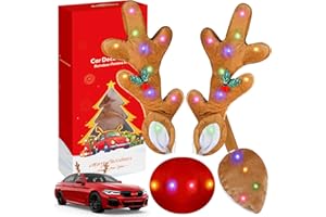 Angooni Christmas Car Decoration with Colorful LED Car Kit - 17 Inch Reindeer Antlers with Ears, Red Nose, and Tail - Exterior Accessories for Cars, Trucks, Jeeps, SUVs
