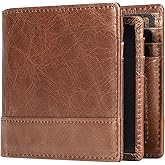 ÉtuiX Genuine Leather Wallet for Men, Bifold Mens Wallet with 2 ID Windows, 1 Picture Window, 10 Card Slots, RFID Credit Card Holder with Gift Box