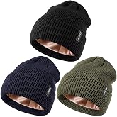 3 Pack Satin Lined Beanie for Women Men, Silk Lined Winter Hats for Cold Weather, Warm Cable Knit Skull Cap Cuffed Beanies