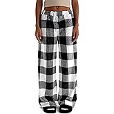 IYOWEL Womens Plush Plaid Pajama Pants Cute Flannel Checkered Lounge Pants with Pockets Fall Winter Warm Pj Bottoms