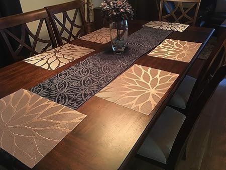Gonove Placemats Set Of 6 Woven Vinyl Table Mats Pvc Placemats Kitchen Dining Table Decoration Flower Brown Amazon Co Uk Kitchen Home