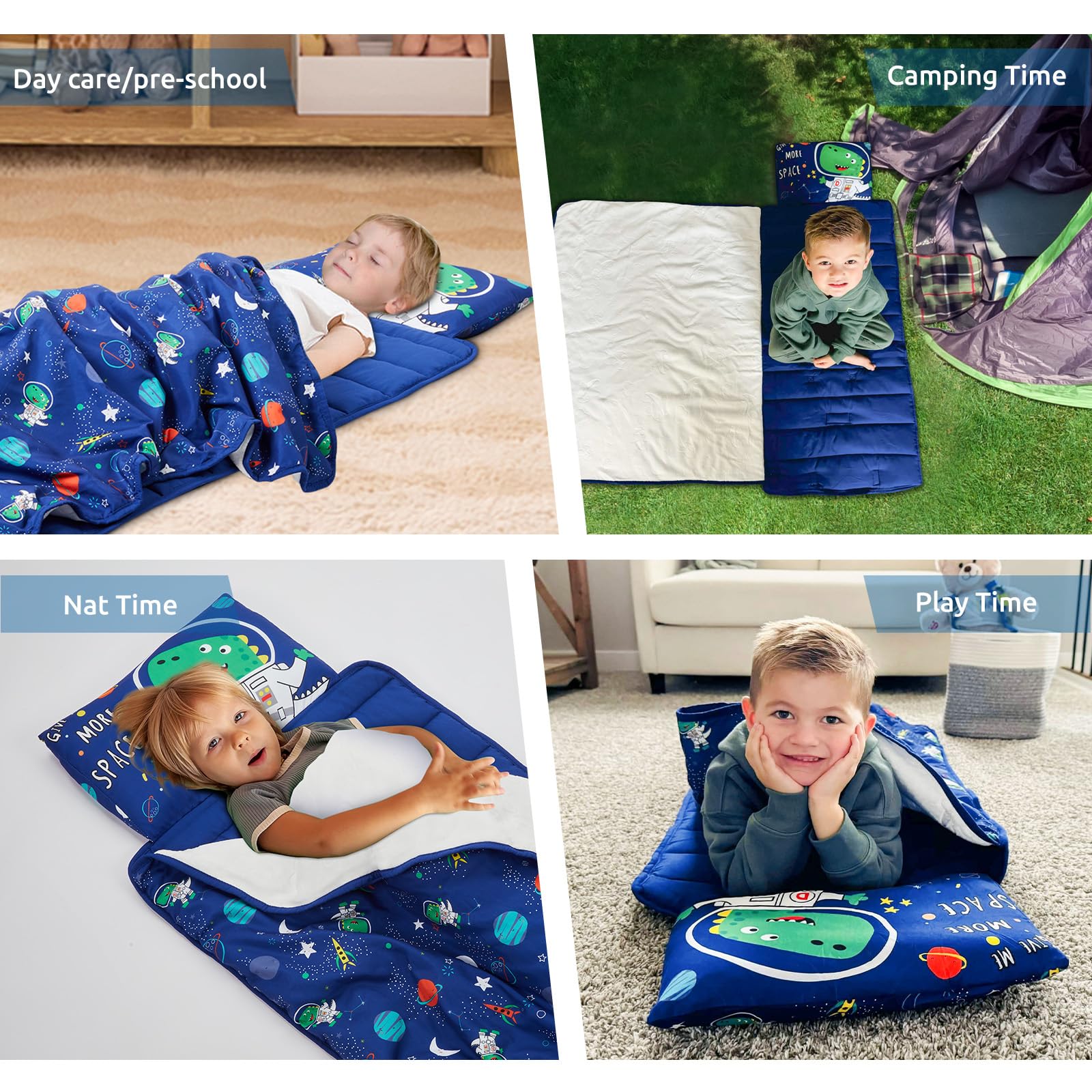 Toddler Nap Mat with Pillow and Blanket, Soft Sleeping Bag for Kids Boys and Girls, Slumber Bags Kids for Preschool, Daycare, Travel, Camping, 54