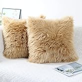 OYIMUA Fluffy Decorative Throw Pillow Covers Beige 20×20, Faux Fur Farmhouse Luxury Pillow Cases,Soft Plush Fuzzy Cushion Covers for Sofa Couch Living Room Bedroom Set of 2
