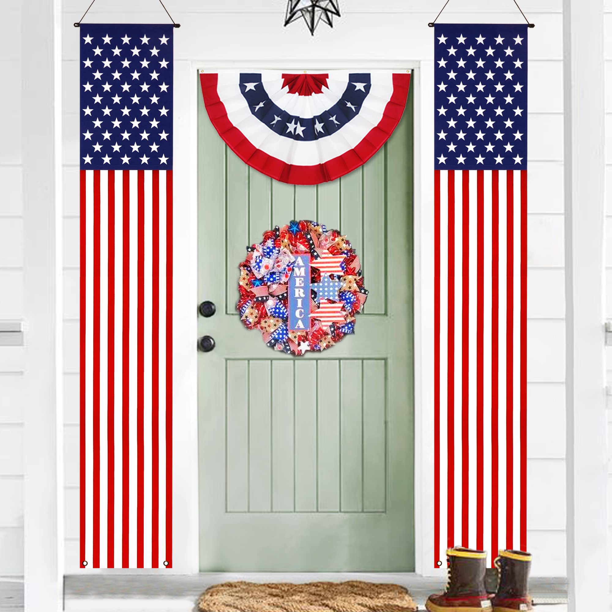 Anley American Flag Pull-Down Door Banners Porch Signs (2 Pieces) - 12" x 72" Vivid Color & Fade Resistant - USA Flag Hanging Wall Banner Patriotic Party Decoration for Outdoor Indoor