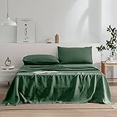 EVERLY Linen Twin Size Sheets Set,100% French Washed Pure Linen Bed Sheets Deep Pocket Sheets,3Pieces(1Flat Sheet,1Fitted Sheet,1Pillowcase) Suitable for Hot Sleepers,180GSM Dark Green Bedding Set