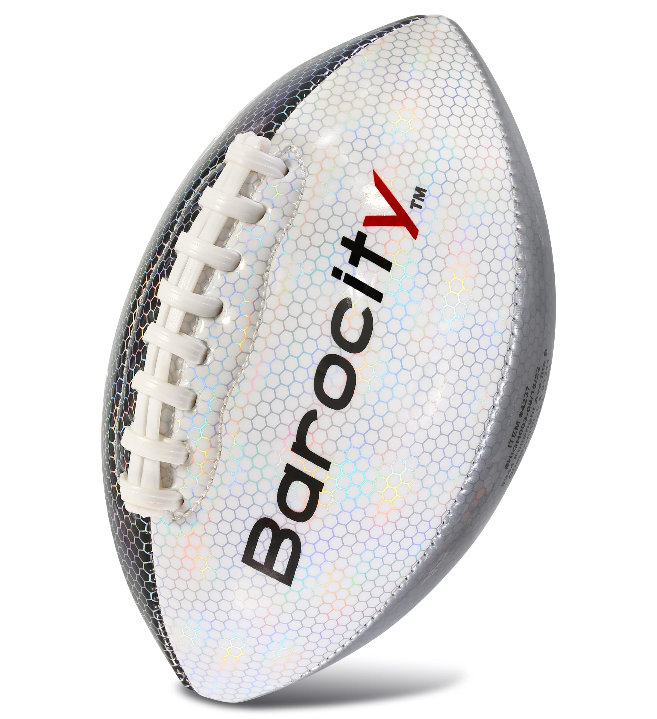 Photo 1 of Barocity Football Premium Boy and Girl Official Match Ball with Reflective Iridescent Rainbow Hex Pattern, Durable Indoor, Outdoor, Training Practice Game Playtime - Size 3 Silver Black Gold