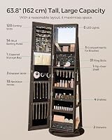 SONGMICS 6 LEDs Mirror Jewellery Cabinet 360° Swivel Lockable Free-Standing view 6