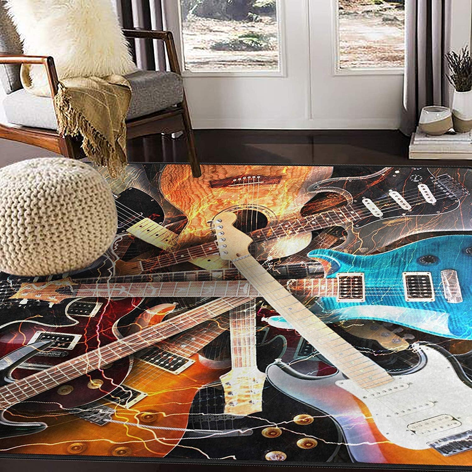 Area rug 80x58 Inch Magic Electric Guitar Music for Living Room Bedroom