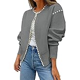 Kedera Women's Open Front Pearls Trim Cardigan Sweater Casual Knitted Long Sleeve Valentine's Day Outerwear Coat