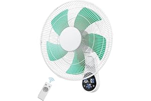 Mirdred Wall Mount Fan, 16 Inch 5 Blades 5 Speeds Wall Fan with Remote Control, 90 Degree 8 Hour Timer Oscillating Fan for Bedroom Home Kitchen Gym Yoga Pilates Studio Glass Sunshine Room