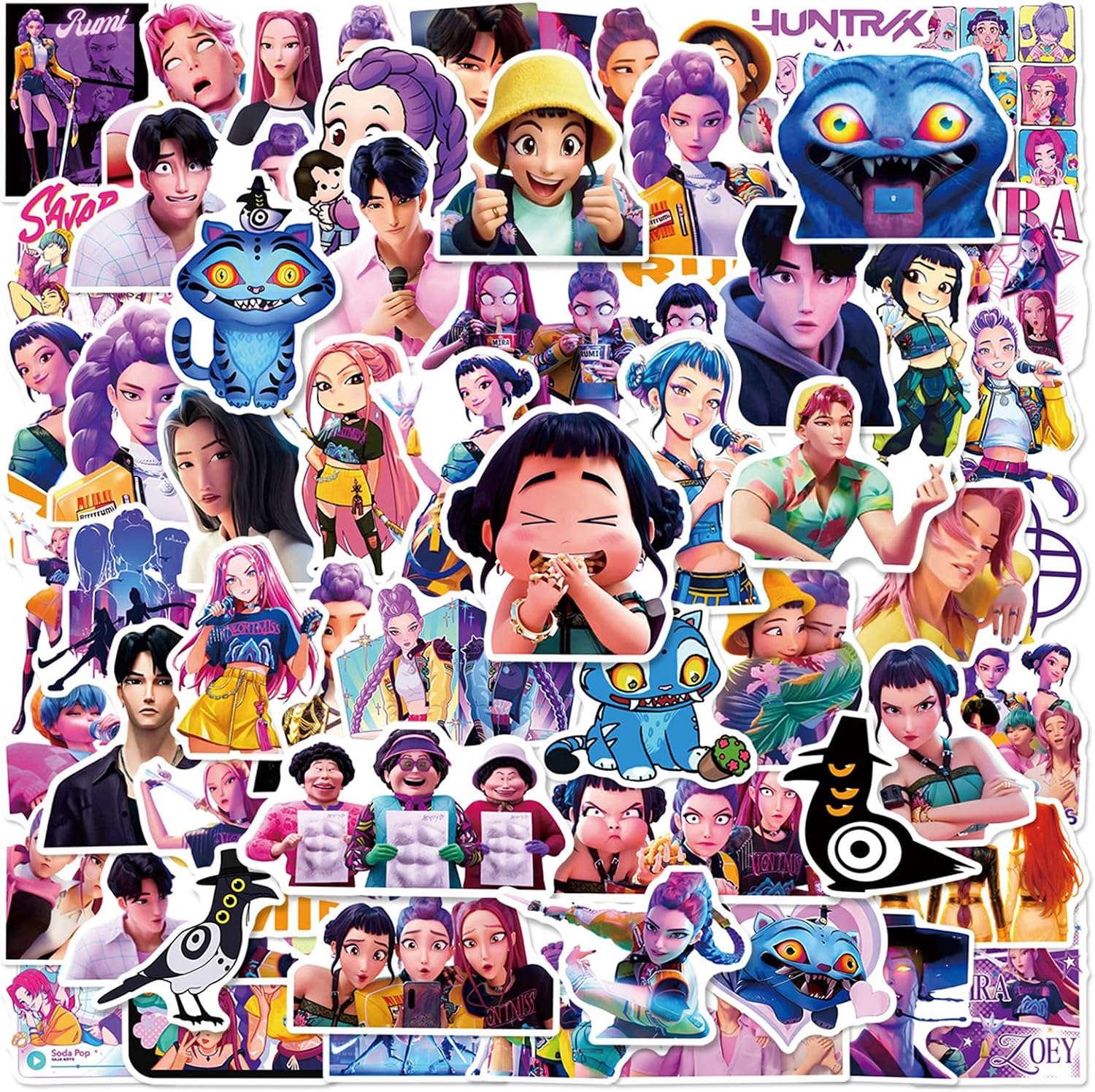 60Pcs Cute Demon Movie Hunters Stickers Cool Stickers, Vinyl Waterproof Character Sticker for Laptop, Guitar, Water Bottle, Birthday Gifts for Girls, Kids, Teens (60)