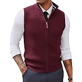 PJ PAUL JONES Men's Sweater Vests Slim Fit Twill Textured Full Zip Sleeveless Vests Casual Outwear