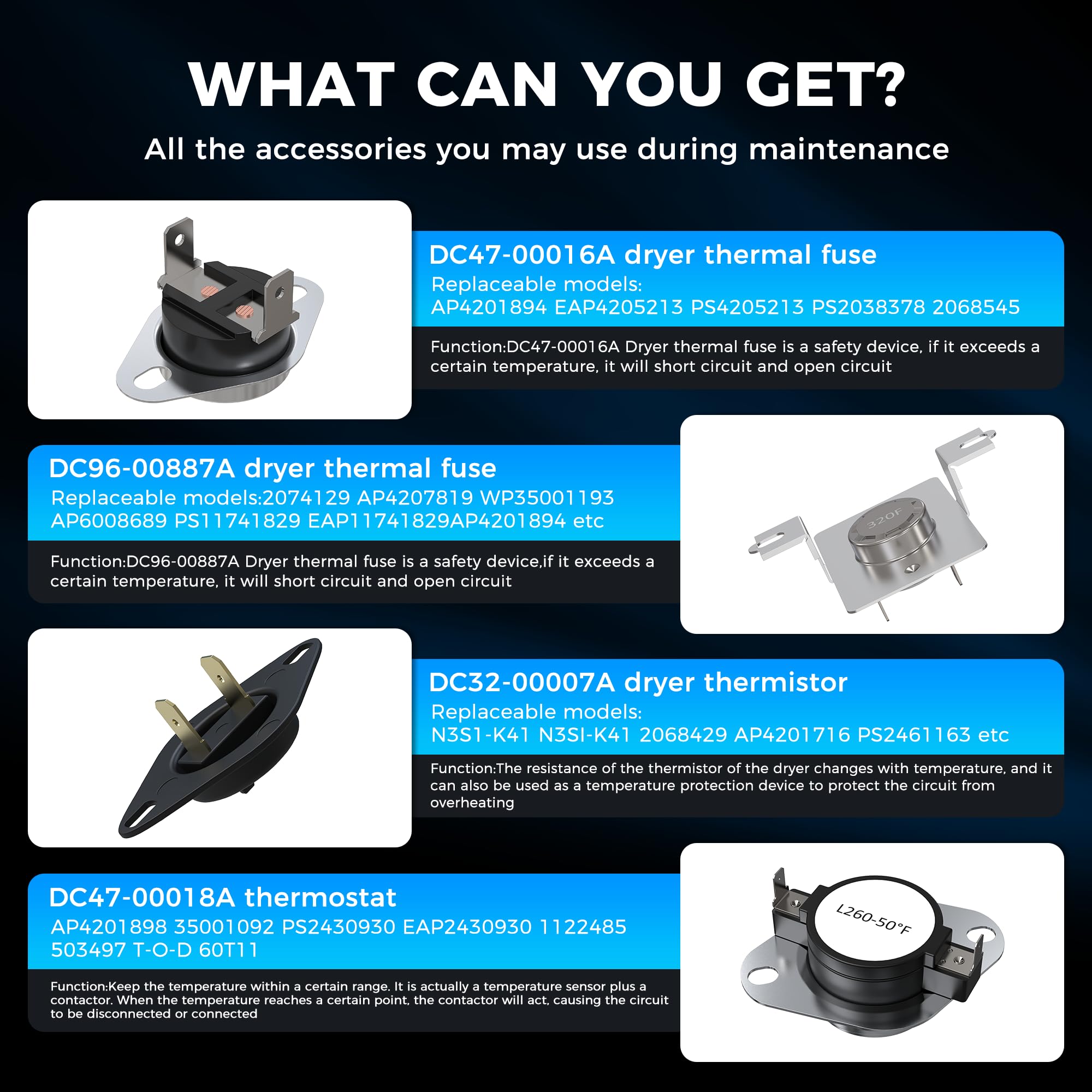 Replace Samsung Dryer Heating Element DC47-00019A, DC96-00887A & DC47-00016A & DC47-00018A & DC32-00007A Dryer Parts,Repace dv40j3000ew/a2 dv45h7000ew/a2 dv42h5200ew/a3 by AMI PARTS