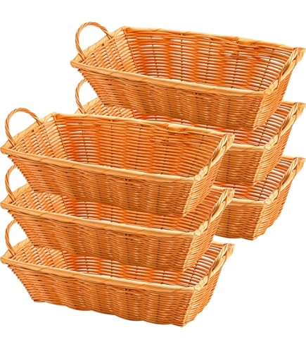 5 Pack 16 Inch Brown Wicker Bread Basket, Handmade Woven Organizer, Rectangul - View #2