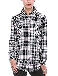 Match Womens Button Down Flannel Plaid Shirts roll