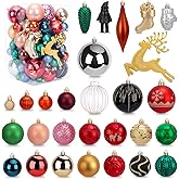 Christmas Balls Ornaments Set, 60-70 Pack Assorted Size Christmas Tree Balls Omaments with Hanging Strings, Colorful Shatterproof Plastic Decor for Xmas Holiday Wedding Party Home Indoor Decorations