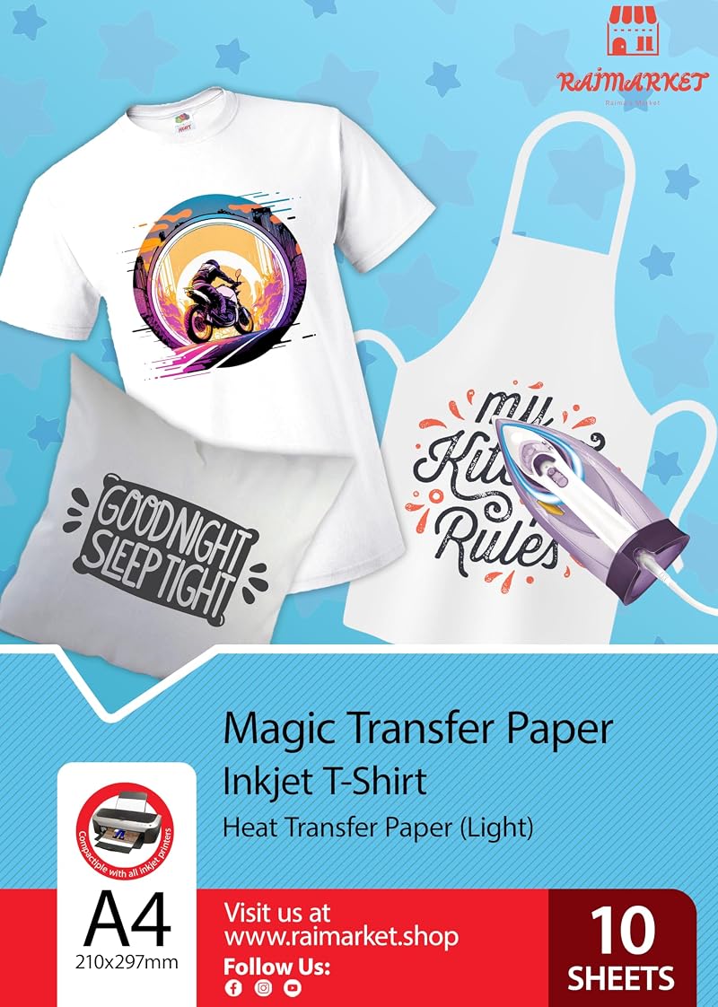Raimarket Premium Iron-On Transfer Paper Light Fabrics A4 10 Sheets